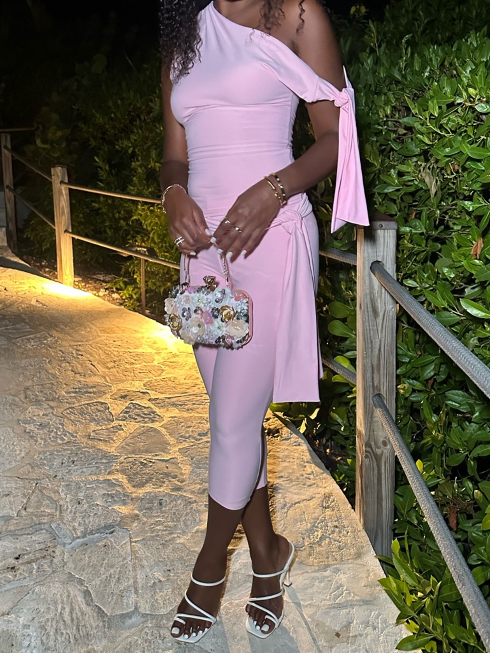 EGO Pale Pink One-Shoulder Capris Set